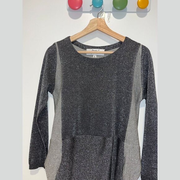 Badgley Mischka Gray & Black Long Sleeve Sparkle Bodycon Dress Women’s Size M - Picture 2 of 9